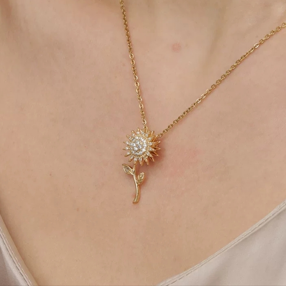 18K Gold Sunflower Fidget Spinner Necklace Anti-Anxiety Jewelry